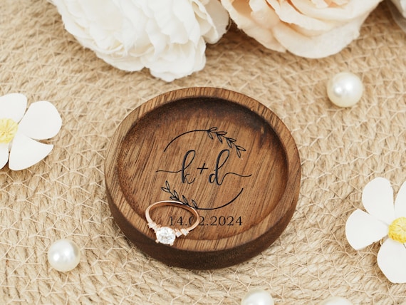 Custom Walnut Wood Ring Dish, Personalized Wedding Gift