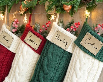 Personalized Knit Christmas Stocking with Leather Name Patch