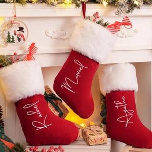 Red Plush Christmas Stocking, Personalized Christmas Stockings, Custom Name Christmas Stocking, 2025 Family Stockings, Holiday Stockings