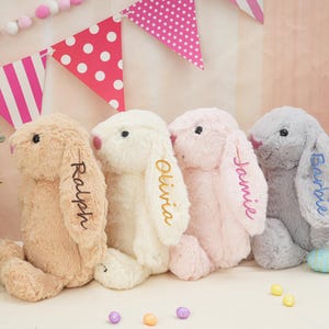 Personalized Plush Bunny Rabbit: Embroidered Soft Toy, Flower Girl Gift