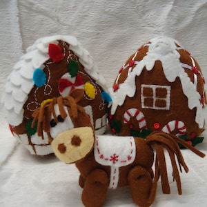 Gingerbread Village part 3: 5.5 inch houses plus a 4 inch horse / pony PDF E patterns