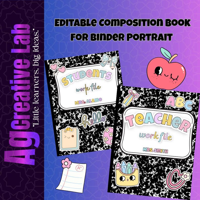 Editable Composition Book Poster Binder Cover & File - Etsy