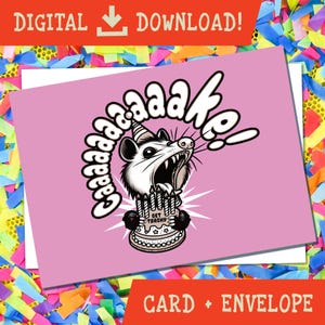 Possum Screaming Cake Birthday Card, Printable Card, Funny Possum, DIGITAL Download, Instant Possum Birthday Card, Digital Birthday Cards