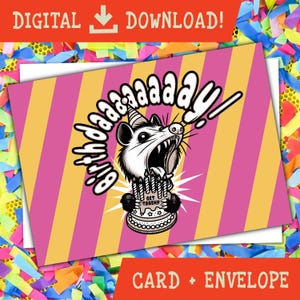 Funny Screaming Possum Birthday Card, Stripe, Printable Card, Funny Possum, DIGITAL Download, Instant Birthday Card, Digital Birthday Cards