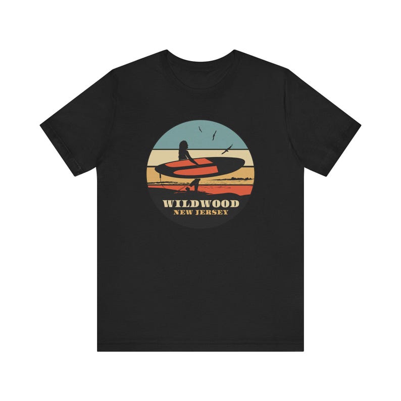 Camiseta vintage de surfista de Wildwood, Nueva Jersey Black