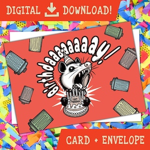 Funny Screaming Possum Cans Birthday Card, Printable Card, Funny Possum, DIGITAL Download, Instant Birthday Card, Digital Birthday Cards