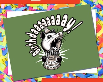 Funny Screaming Possum Birthday Card, Printable Card, Funny Possum, DIGITAL Download, Instant Possum Birthday Card, Digital Birthday Cards