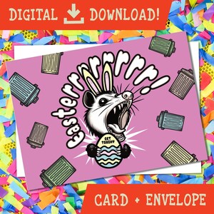 Cartão de Páscoa engraçado com gambá gritando, cartão para impressão, gambá engraçado, download DIGITAL, cartão de Páscoa instantâneo com gambá, cartões de Páscoa digitais
