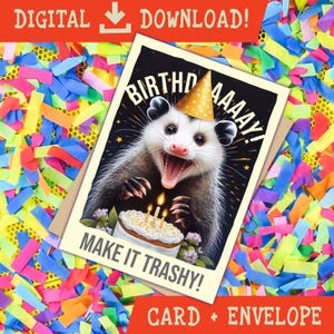 Funny Screaming Opossum Birthday Card, Printable Card, Funny Possum, DIGITAL Download, Instant Possum Birthday Card, Digital Birthday Cards