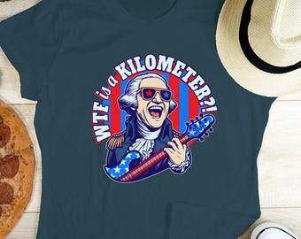 Camiseta engraçada WTF Kilometer: camiseta com guitarra patriótica de George Washington