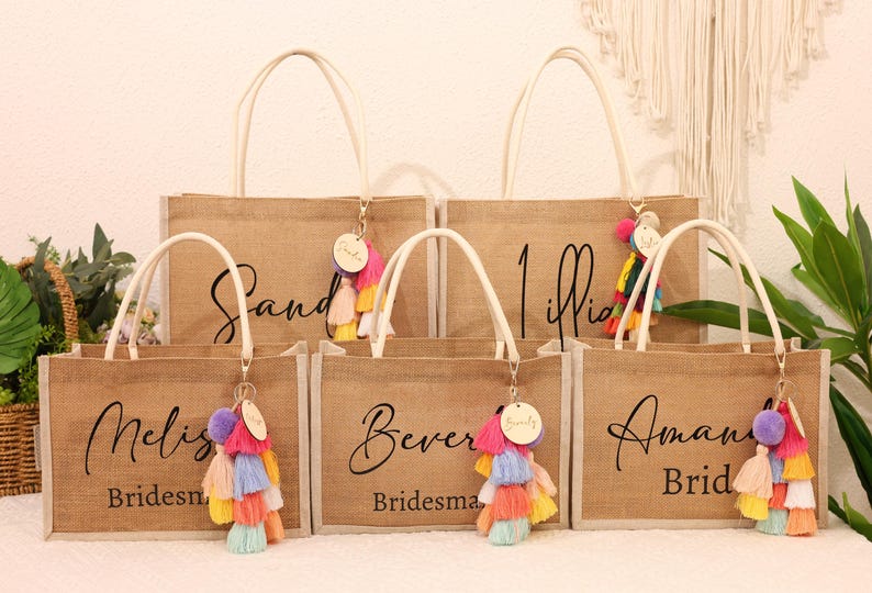 Personalized Bridesmaid Gift Bag With Charm,custom Burlap Gift Bag ...