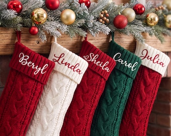 2026 Personalized Christmas Xmas Embroidered Family Name Stockings, Knit Family Christmas Stockings, Holiday Stockings Gifts