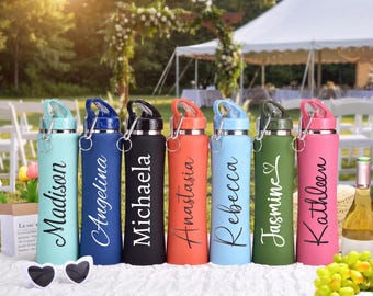 Personalisierte Wasserflasche, Edelstahlflasche mit Strohhalm, Namenswasserflasche, 20 Unzen isolierte Wasserflasche, Sportwasserbecher, Turngeschenke