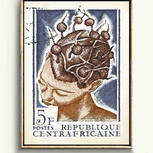 Afrikanischer Wandkunstdruck und feministischer Posterdruck, Illustrationsdruck oder Vintage Reiseplakat einer schwarzen Frau für afroamerikanisches Boho-Dekor