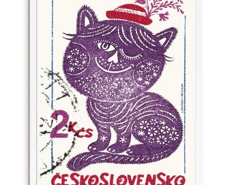 Whimsical Cat Wall Art - Vintage Illustration Inspired Print