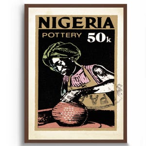 Vintage Nigeria wall art poster print, African black Art or African American art for Boho decor, Africa gallery wall art and ceramic art