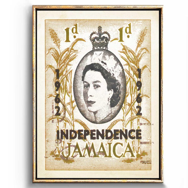 Vintage Queen Elizabeth II Jamaican Independence Art Print, Jamaica Travel Poster illustration wall art