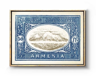 Armenian Wall Art print, Vintage poster of Mount Ararat, Historic Hyastan of the Caucasus, travel poster and Armenia postage art print