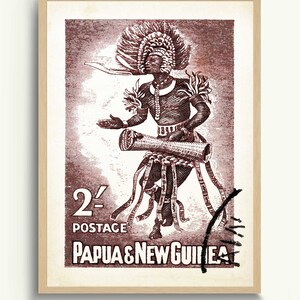 Native Papua-Neuguinea Tribal Schlagzeuger Wandkunst und Musik Plakatdruck, Vintage Briefmarke Kunst und Reiseplakat für vielseitige Wohnkultur