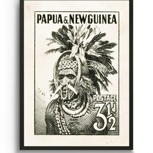 Papua New Guinea Tropical Wall Art Decor of Illustration print, Eclectic wall art for Bohemian Decor, Travel poster of new guinea Tribal man