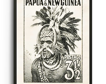 Papua New Guinea Tropical Wall Art Decor of Illustration print, Eclectic wall art for Bohemian Decor, Travel poster of new guinea Tribal man
