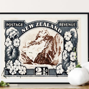 New Zealand Mountain Wall Art and Travel Poster for Rustic Wall decor, Nature and Landscape Wall Art also Vintage Botanical Art, Boho decor