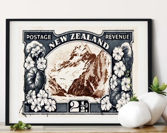 New Zealand Mountain Wall Art and Travel Poster for Rustic Wall decor, Nature and Landscape Wall Art also Vintage Botanical Art, Boho decor
