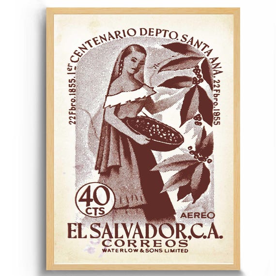 El Salvador Wall art for Boho home decor and latin art gallery wall, Vintage Travel poster print illustration for kitchen wall art