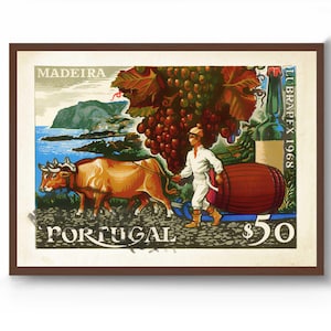 Portugal Wein Wand Kunst Druck und portugiesisches Reiseplakat, Madeira Wein Geschenke der Landschaftswandkunst, Weindekor und Boho Wandkunst für Zuhause