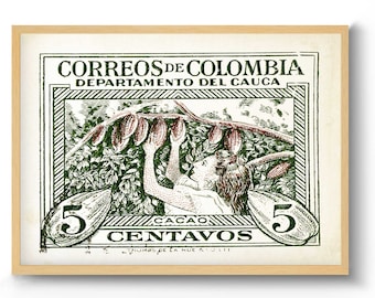 Láminas de arte colombiano, láminas de cacao, láminas botánicas y arte mural de cocina, arte sudamericano, Colombia, arte del chocolate, arte latino, arte español