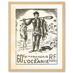 Impresión de arte de pared tropical para decoración de casa de playa con tema oceánico, impresión de arte de ilustración tahitiana y Polinesia francesa vintage, cartel de viaje