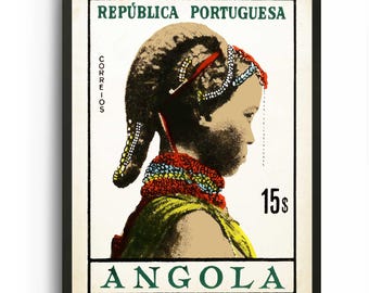 Vintage African wall art poster print of Black woman portrait. Boho large wall decor and Retro Africa Travel poster