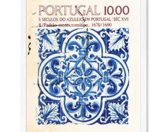 Portuguese Azulejo Blue Tile art print. Ceramic Spanish Tile Art Poster. Blue and White Wall Art of Portugal Travel Poster or Boho Art Print