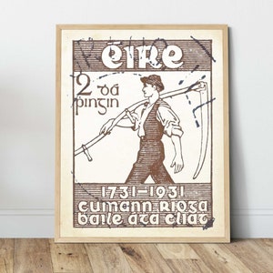 Arte gaélica e irlandesa da parede da impressão do poster da Irlanda. Impressão de arte de selo postal vintage, história irlandesa e herança de Dublin, arte de parede celta
