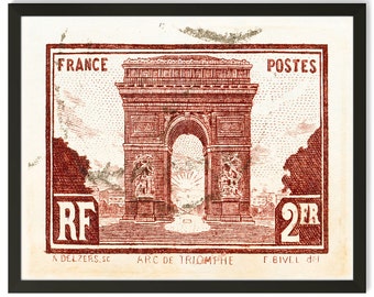 Vintage French wall art of Paris Arc de Triomphe print, Affiche Vintage of France Country Decor Architecture Print, Illustration poster art