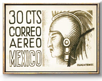 Aztec Ruler Mexico Travel Poster, Vintage Mexican wall art illustration, Viva Mexico print for boho gallery wall decor