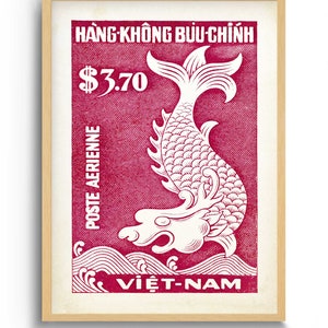 Vietnamese Art Print of Ocean and Fish, Illustration Print for Beach Wall Art, Coastal Art, Asian Art decor, Vietnam Travel Poster prints