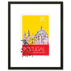 May include: A vintage-style illustration of a building with a yellow background and red text that reads "70. PORTUGAL CONVENTO DE MAFRA".