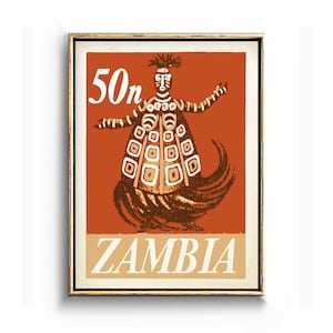African Art print of Zambia tribal costume dancer, Illustration print of Africa Black Art, Heritage art for African American Art collector