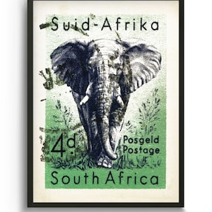 Arte de pared de elefante, arte africano, Sudáfrica, cartel de viaje, decoración de pared de elefante, arte de pared tropical, impresiones de decoración ecléctica para el hogar