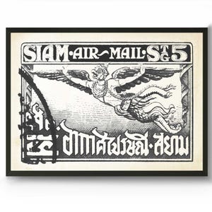 Thailand colorful boho Wall Art print and vintage home decor or travel poster. Thai Asian decor prints for coastal Wall art and living room