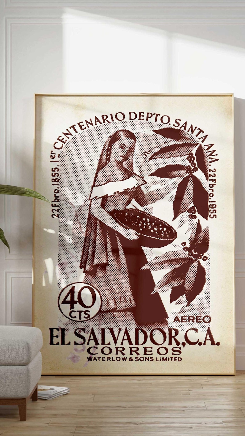 El Salvador Wall art for Boho home decor and latin art gallery wall, Vintage Travel poster print illustration for kitchen wall art image 13