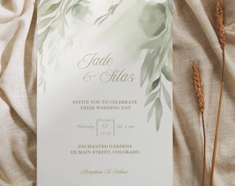 Editable Wedding Invitation Template Set | Greenery 5x7 Invite, 4x6 Details, 5x3.5 RSVP | DIY Printable Wedding Suite, Modern Wedding Invite