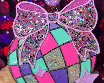 Bow Disco Car Freshie, Car Scent, Air Freshener, Cute Car Freshie, Car Accessories, Bow freshie, Disco Ball Freshie