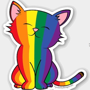 LGBTQ Rainbow Pride Kitty Pegatina / Bandera LGBTQ / Pegatina del Orgullo / Calcomanía / Arte Queer / Regalos menores de 5 años