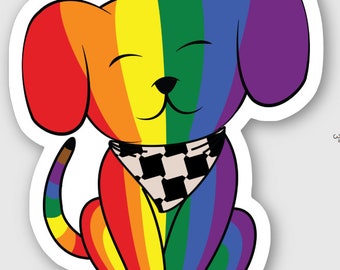 LGBTQ Rainbow Pride Puppy Sticker | LGBTQ Flag | Pride Sticker | Decal | Queer Art | Gifts Under 5