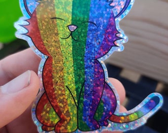 Glitter LGBTQ Rainbow Pride Kitty Sticker | LGBTQ Flag | Pride Sticker | Decal | Queer Art | Gifts Under 5