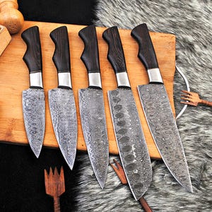 Handmade 5 Pcs Damascus Chef set, Kitchen tool, Handmade Luxury Gifts For Him, Gift For Her, New Year Gifts for Mother