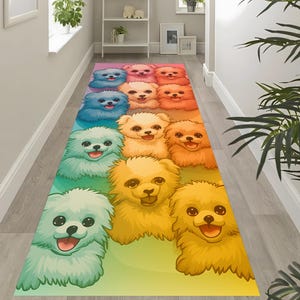 Cute Puppy Runner Rug – Colorful Dog Carpet for Kids Room – Adorable Cartoon Pet Mat for Hallway or Nursery RUGS