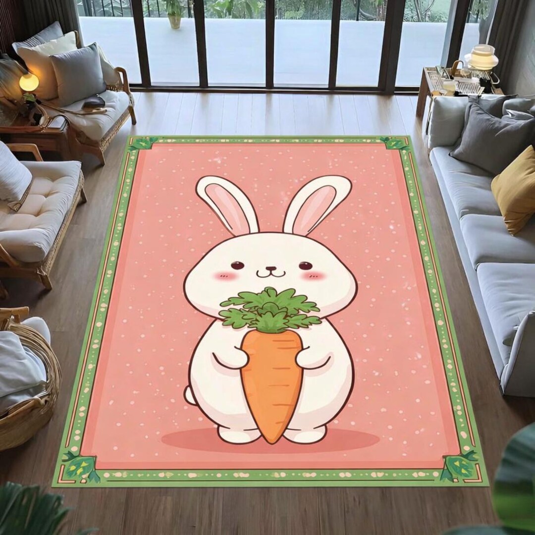 Bunny Rabbit Rug: Cartoon Nursery Carpet - Etsy